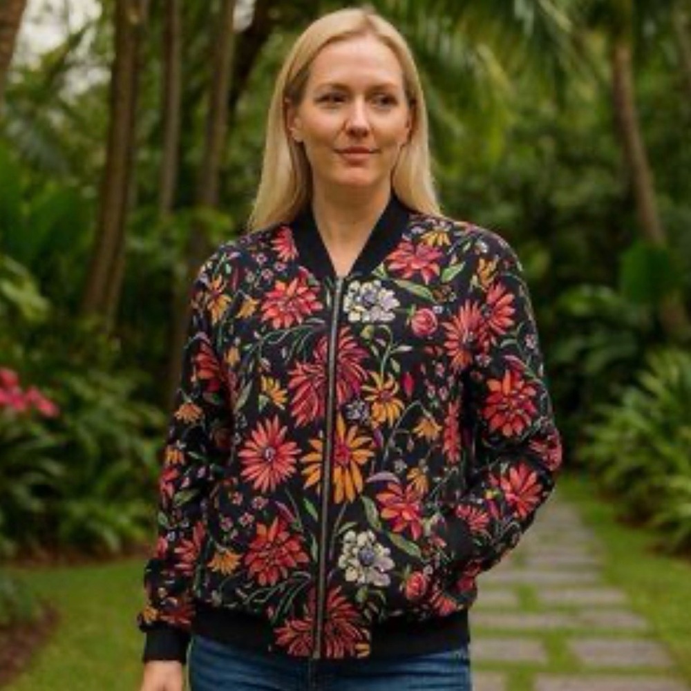 Philosophy Black Floral Bomber Jacket